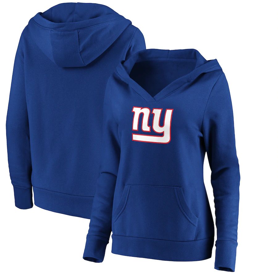 Women New York Giants NFL Pro Line by Fanatics Branded Royal Primary Team Logo V-Neck Pullover Hoodie->women nfl jersey->Women Jersey